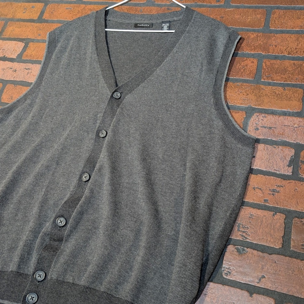 Van Heusen Men's XL Button Front Knit Sweater‎ Vest Electric Grandpa Cotton - Picture 4 of 10